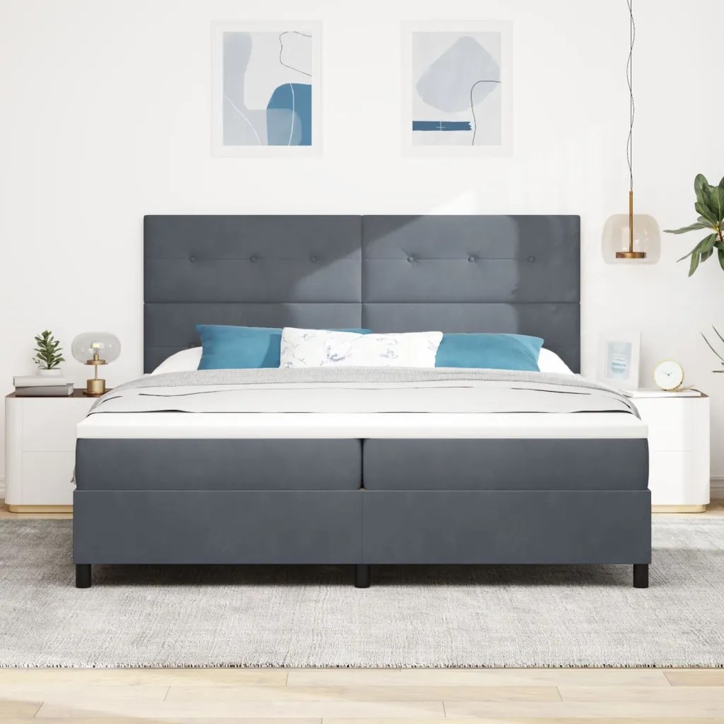 Boxspring Ágy Matrac nélkül Sötétszürke 200x200 cm Bársony