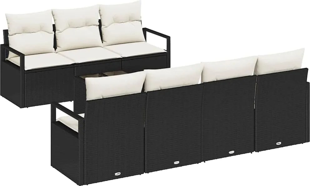 vidaXL Kerti Kanapé Szett párnával tárolóval 8 pcs Fekete és Krém