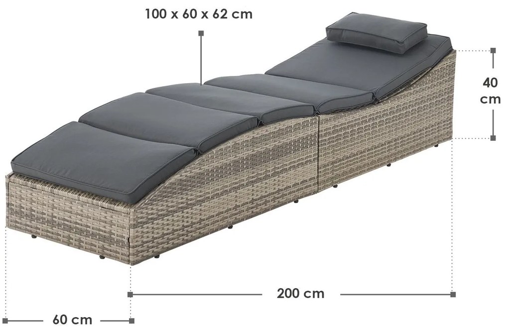 Juskys Lamia kerti rattan napozóágy - szürke
