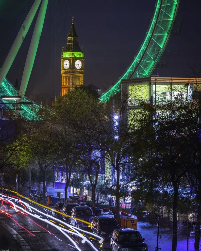 Poszter 40x50cm Éjszakai felvétel a londoni utcáról, millenniumi körrel a háttérben, Ass