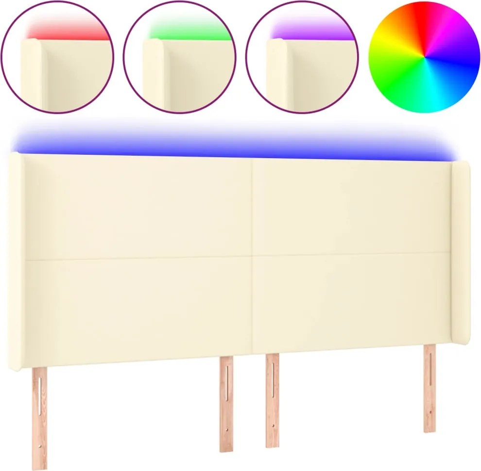 vidaXL krémszínű műbőr LED-es fejtámla 203x16x118/128 cm