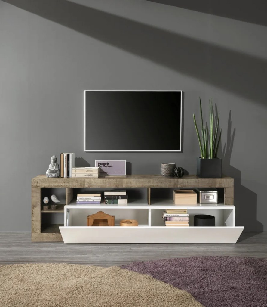 Hamburg TV állvány fehér, pero tölgy 184 cm