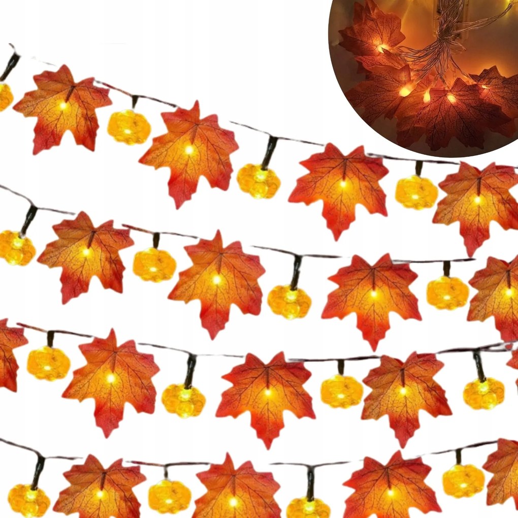 Fényfüzér Led Lámpa Juhar Levelek Tök 1,5 M Halloween Dekoráció