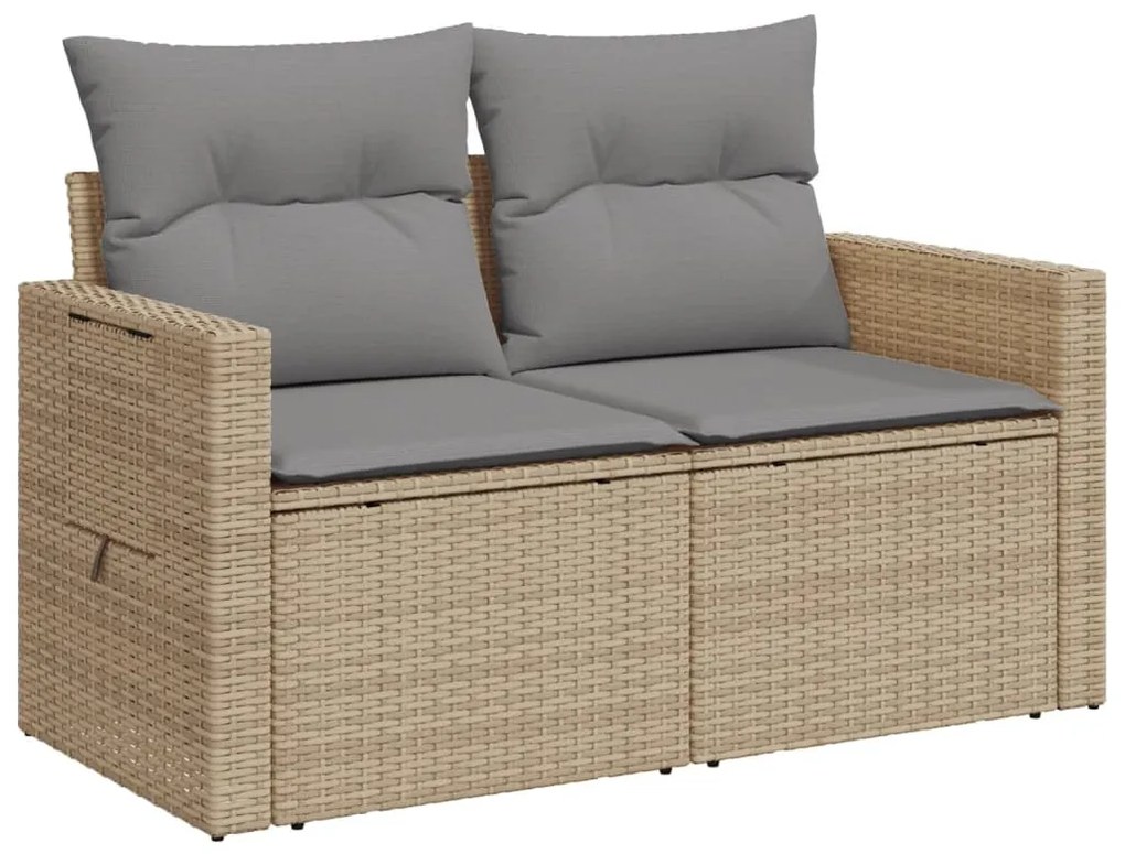 2 személyes bézs polyrattan kerti kanapé párnával