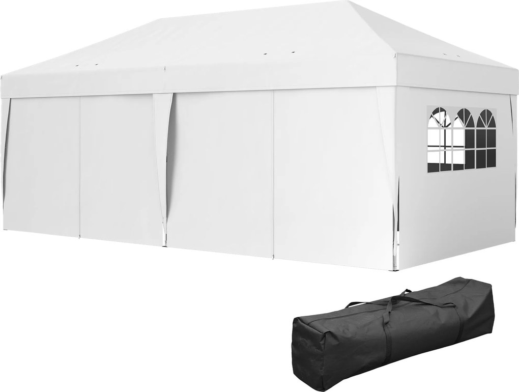 Outsunny Összecsukható Pavilon 6x3 m 6 Levehető Oldalfallal Vízálló UV-védelemmel és Hordtáskával, Ideális Kerti Pavilon Kámpingezéshez és Bulikhoz -