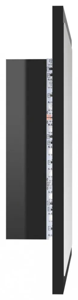 magasfényű fekete akril LED-es fürdőszobatükör 40x8,5x37cm