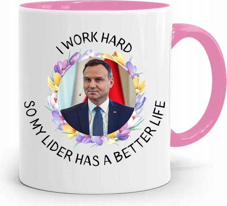 Andrzej Duda Pis Rózsaszín Elnöki Bögre fényképes nyomattal