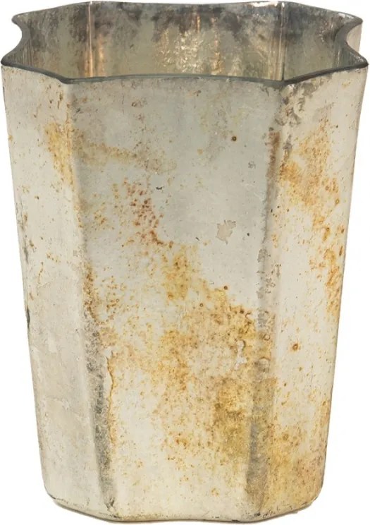 Üveg gyertyatartó melegítőhöz patinával 11x8x13 cm