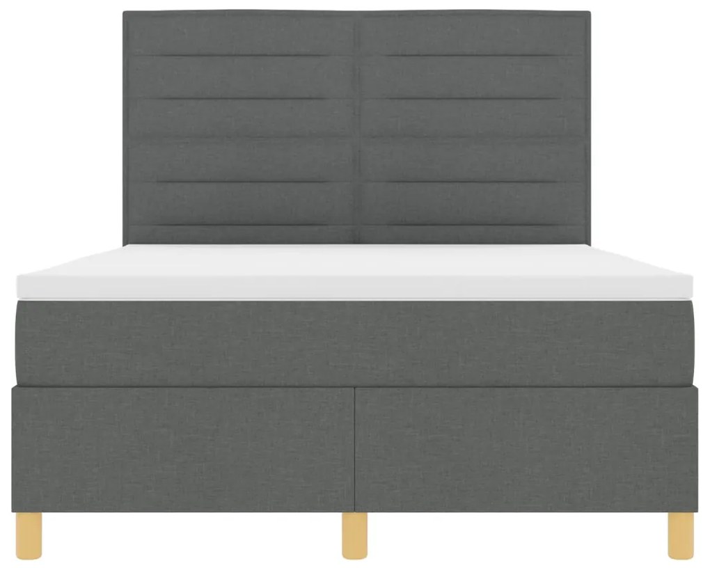Box Spring Ágy matraccal & LED világítással, sötétszürke, 140x200 cm, szövet