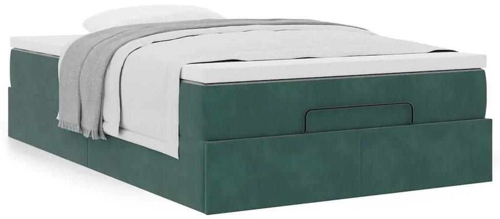 Ottomán ágykeret matraccal sötétzöld 120x200cm bársony