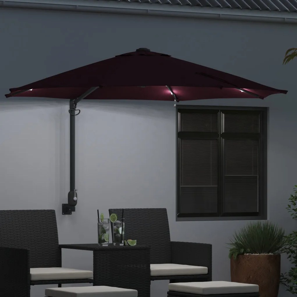 Falra Szerelhető Kerti Napernyő LED-del Burgundi Vörös 248 cm