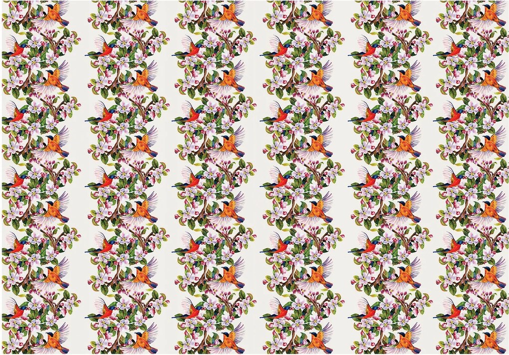 Flizelin fotótapéta Madarak és paradicsomi virágok az ágon 312x219 +ragasztó