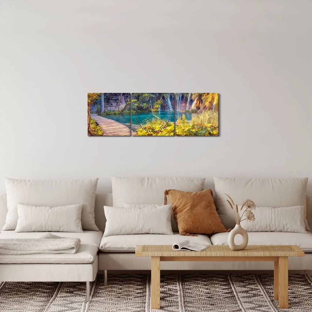 Kép - Plitvicei-tavak, Horvátország (órával) (90x30 cm)