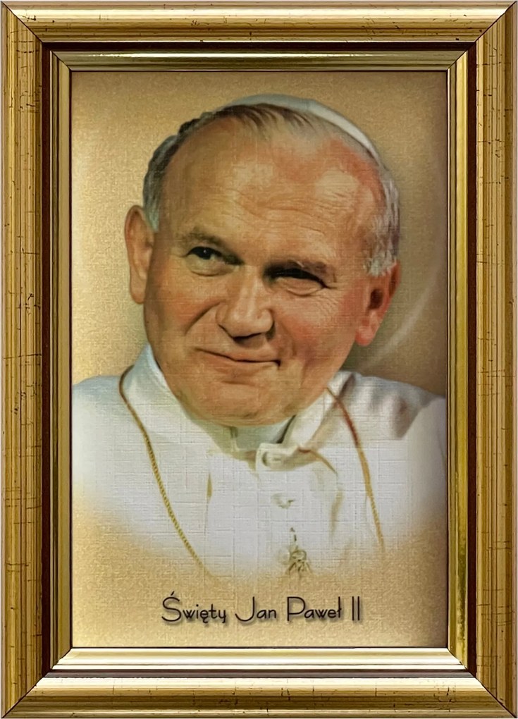 Vászonkép 18x13 Szent II. János Pál Pápa Arany Díszített Fa Keret