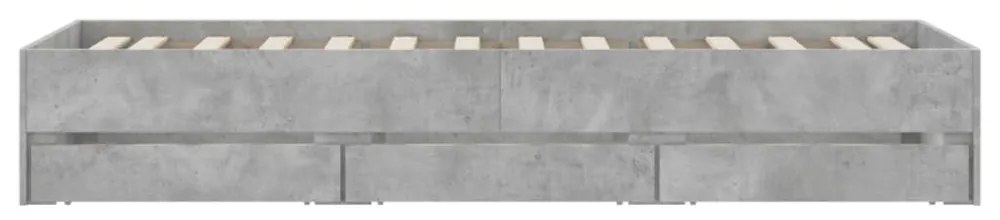 betonszürke szerelt fa ágykeret fiókokkal 90 x 200 cm