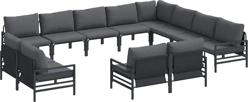 vidaXL Kerti Kanapé Szett párnával 12 pcs Fekete Acél