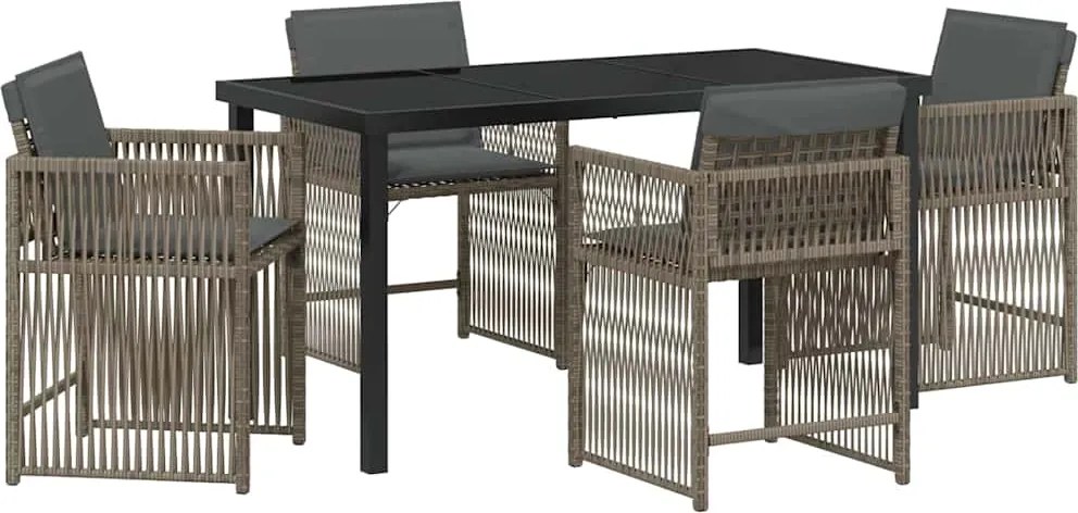 vidaXL Kert étkező szett 5 pcs Szürke polirattan