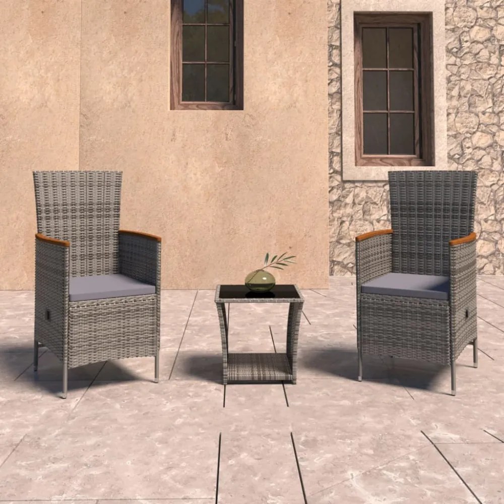 3 részes szürke polyrattan kerti ülőgarnitúra párnákkal
