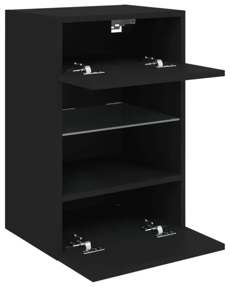 fekete fali TV-szekrény LED-világítással 40x30x60,5 cm