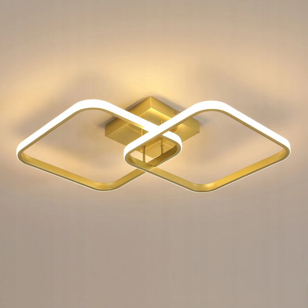 Lampa Sufitowa Led Zyrandol Złoty Kwadratowy Nowoczesny 42W 3000K