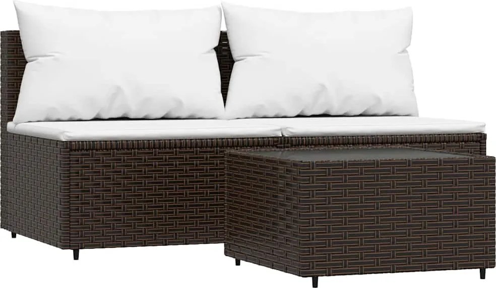 vidaXL 3 részes barna polyrattan kerti ülőgarnitúra párnával