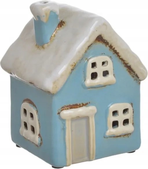 Kerámia házikó türkizkék lampion gyertyatartó 12,5cm