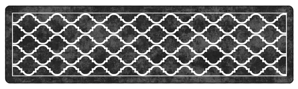 fekete-fehér mosható csúszásgátló szőnyeg 80 x 300 cm