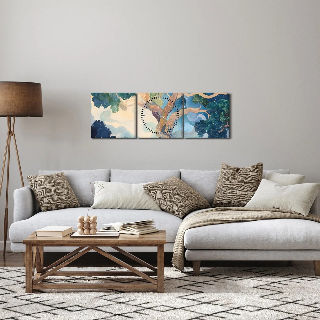 Kép – Kozmikus fa (órával) (90x30 cm)