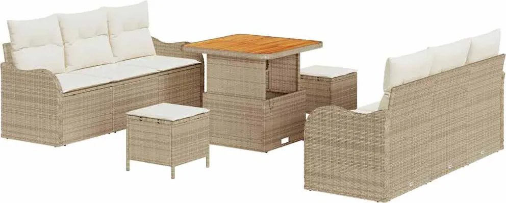 vidaXL Kerti Kanapé Szett párnával 9 pcs Bézs polirattan