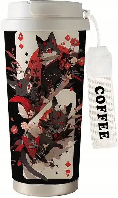 Thermo bögre Fekete Macska Cica kawaii Pop Art Anime Manga Póker Kártyák As