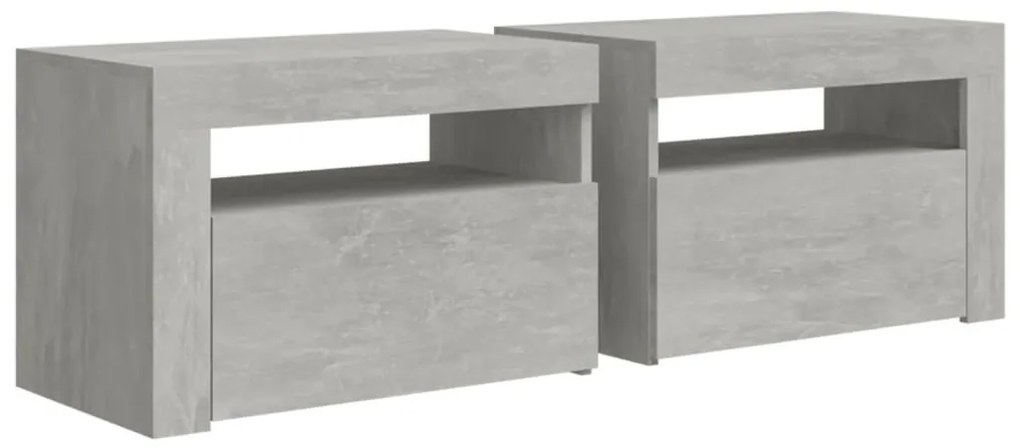2 db betonszürke éjjeliszekrény LED-del 60 x 35 x 40 cm