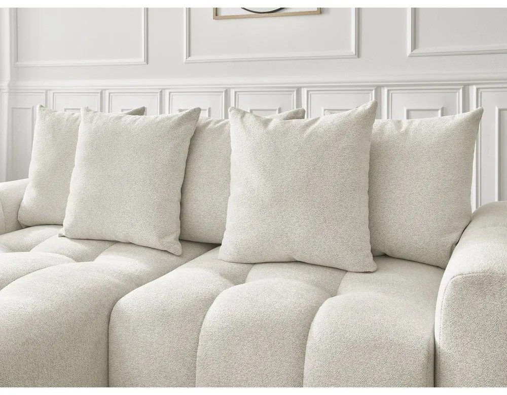 Fehér zsenília kinyitható-tárolóhelyes sarokkanapé (bal oldali-heverő résszel) Roxelane – Bobochic Paris