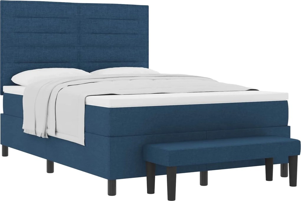 vidaXL Boxrugós ágy matracmal fejtámlával Kék 160 x 200 cm szövet