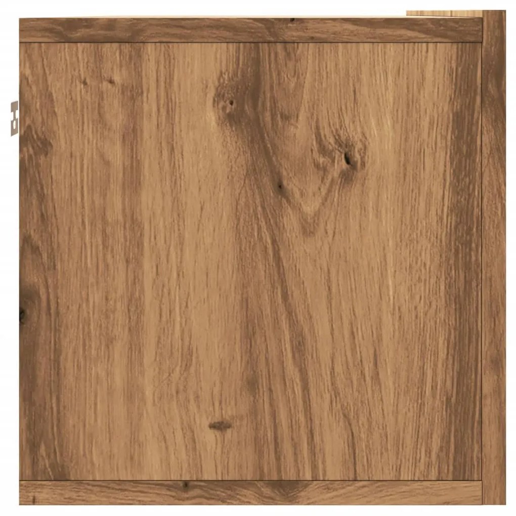 kézműves tölgy színű szerelt fa fali TV-szekrény 100x30x30 cm