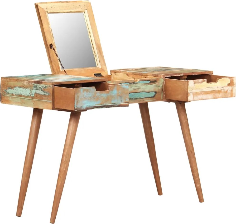 vidaXL tömör újrahasznosított fa fésülködőasztal tükörrel 112x45x76 cm