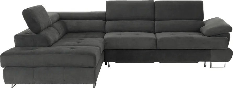 Ülőgarnitúra tárolóhellyel, szürke, szövet, balos, BUTON R