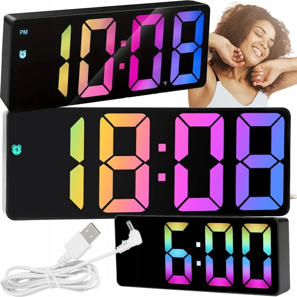 Óra Hőmérő Álló Ébresztőóra Elektronikus Led Riasztás Rgb Színes