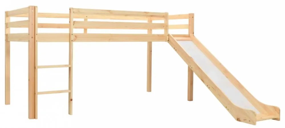 Fenyőfa gyermek galériaágy-keret csúszdával/létrával 97x208 cm