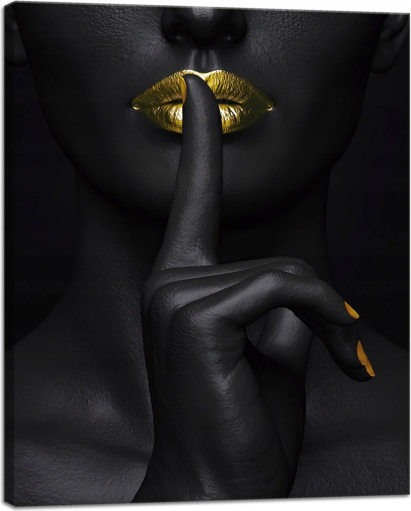 Vászonkép Fekete Nő Csend Arany Száj 40x50 cm