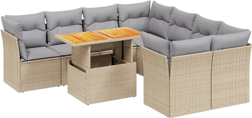 vidaXL 9 részes bézs polyrattan kerti ülőgarnitúra párnákkal