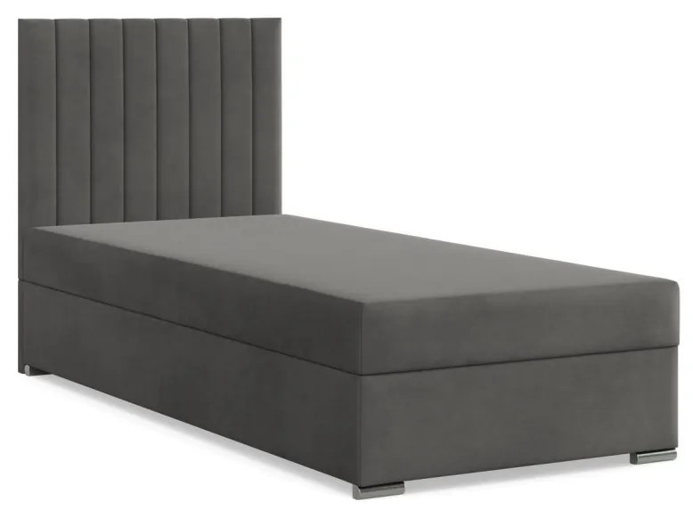 Agen egyszemélyes ágy, bársony, ágyneműtartóval, sötétszürke