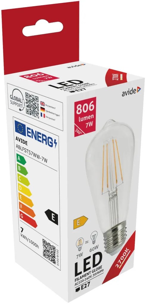 Avide LED Filament ST57 7W E27 WW 2700K