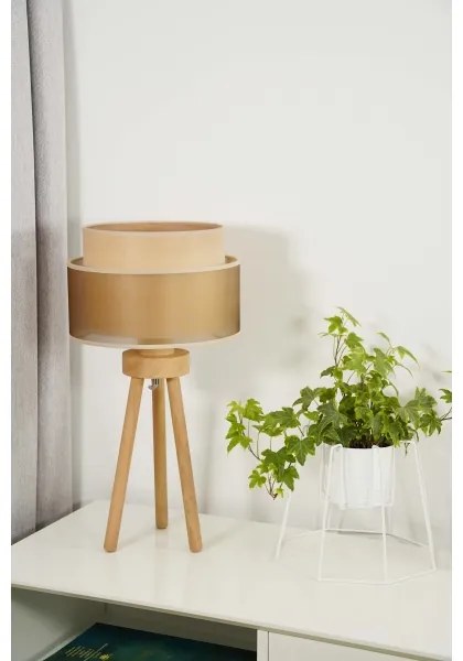 Duolla - Asztali lámpa WOOD BOHO 1xE27/15W/230V átm. 25 cm réz/barna/bézs