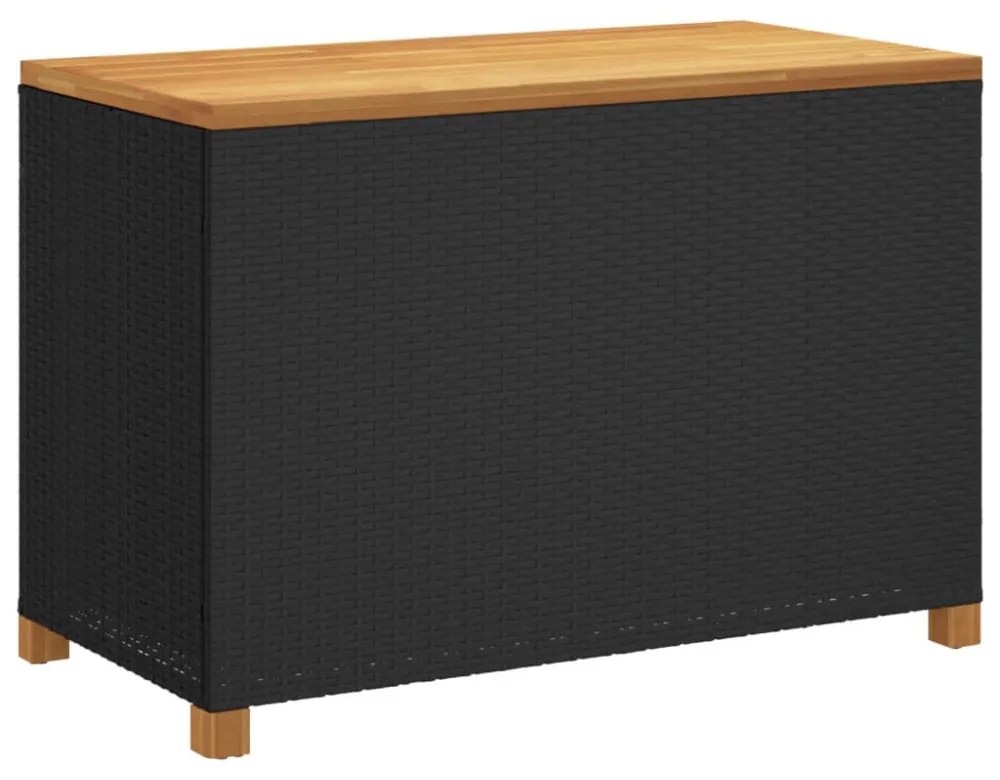 fekete polyrattan és akácfa kerti tárolóláda 110 x 55 x 63 cm