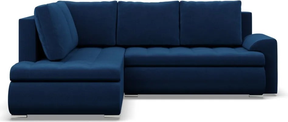 Tokio sarokkanapé, L alakú háttámlával, 2 ágyneműtartóval, bársony, baloldali, kék