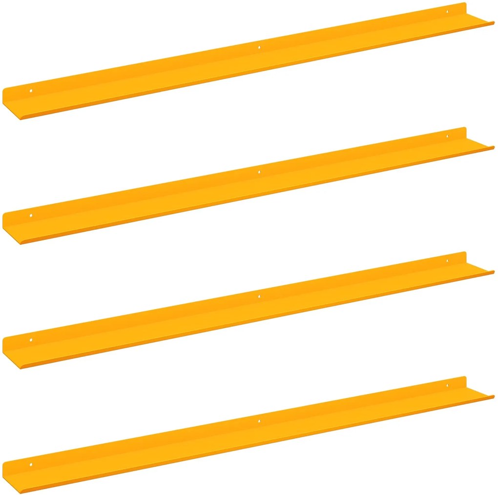 vidaXL Lebegő polc 4 pcs Mustár sárga 100 x 9 x 2,5 cm Acél