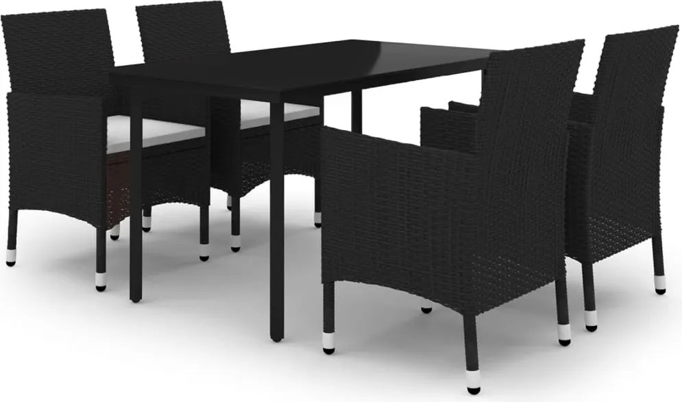 vidaXL 5 részes polyrattan és üveg kerti étkezőgarnitúra párnákkal