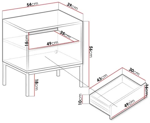 Éjjeliszekrény MONO 56x54 cm bézs/fekete