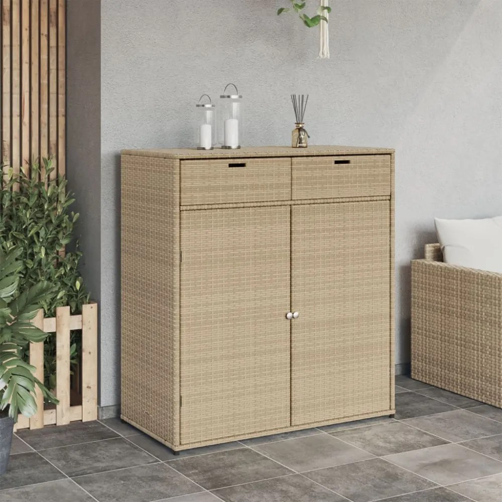bézs polyrattan kerti tárolószekrény 105 x 55 x 113 cm