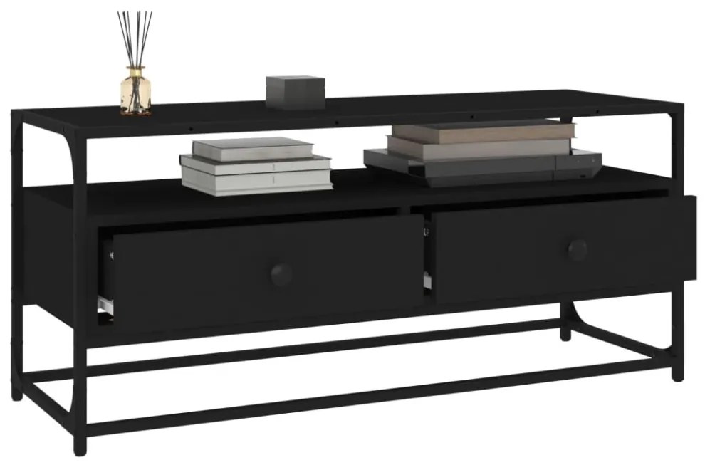 fekete szerelt fa TV-szekrény 100 x 35 x 45 cm